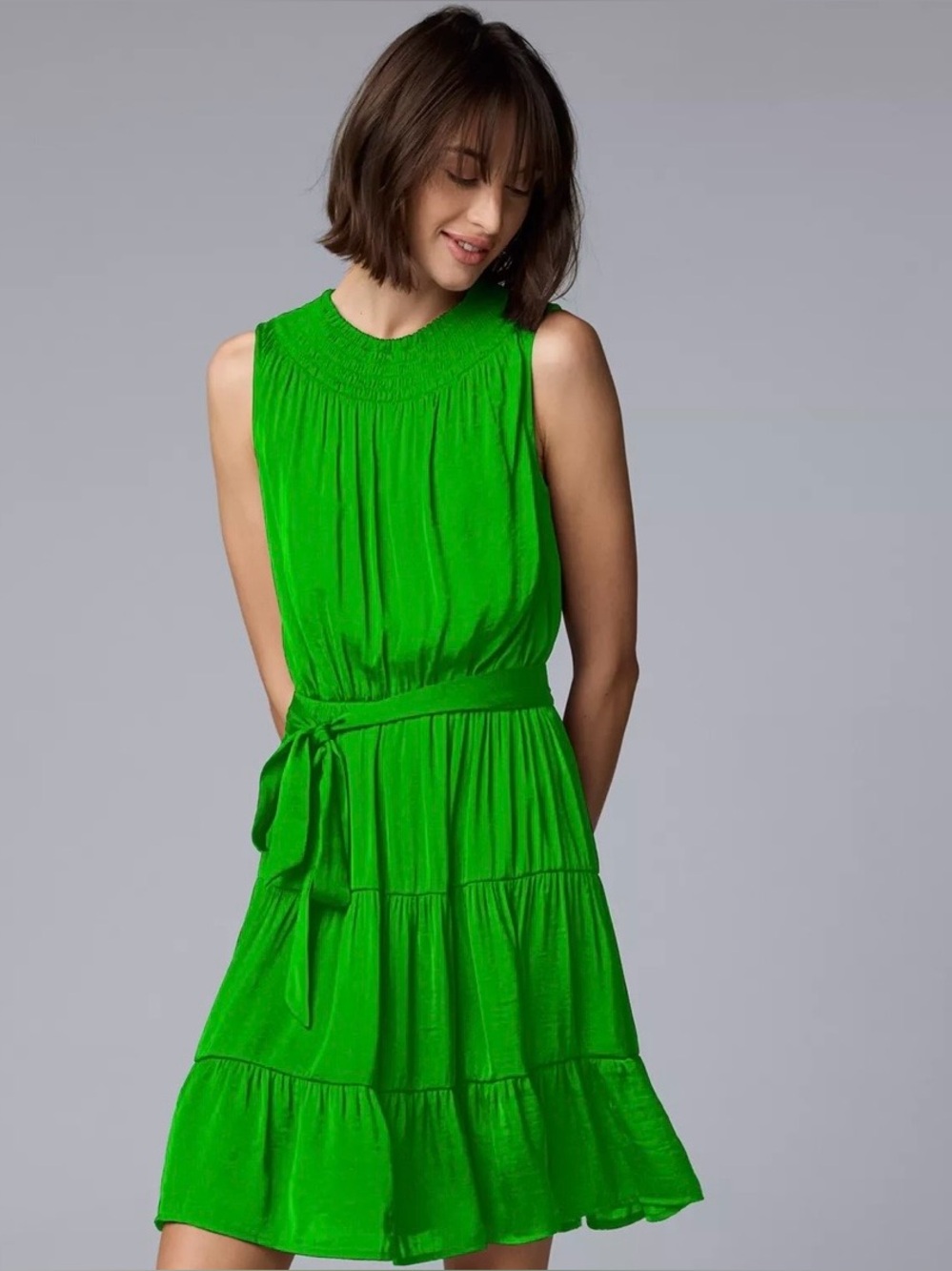 Vibrant Green Sleeveless Tie-Waist Dress